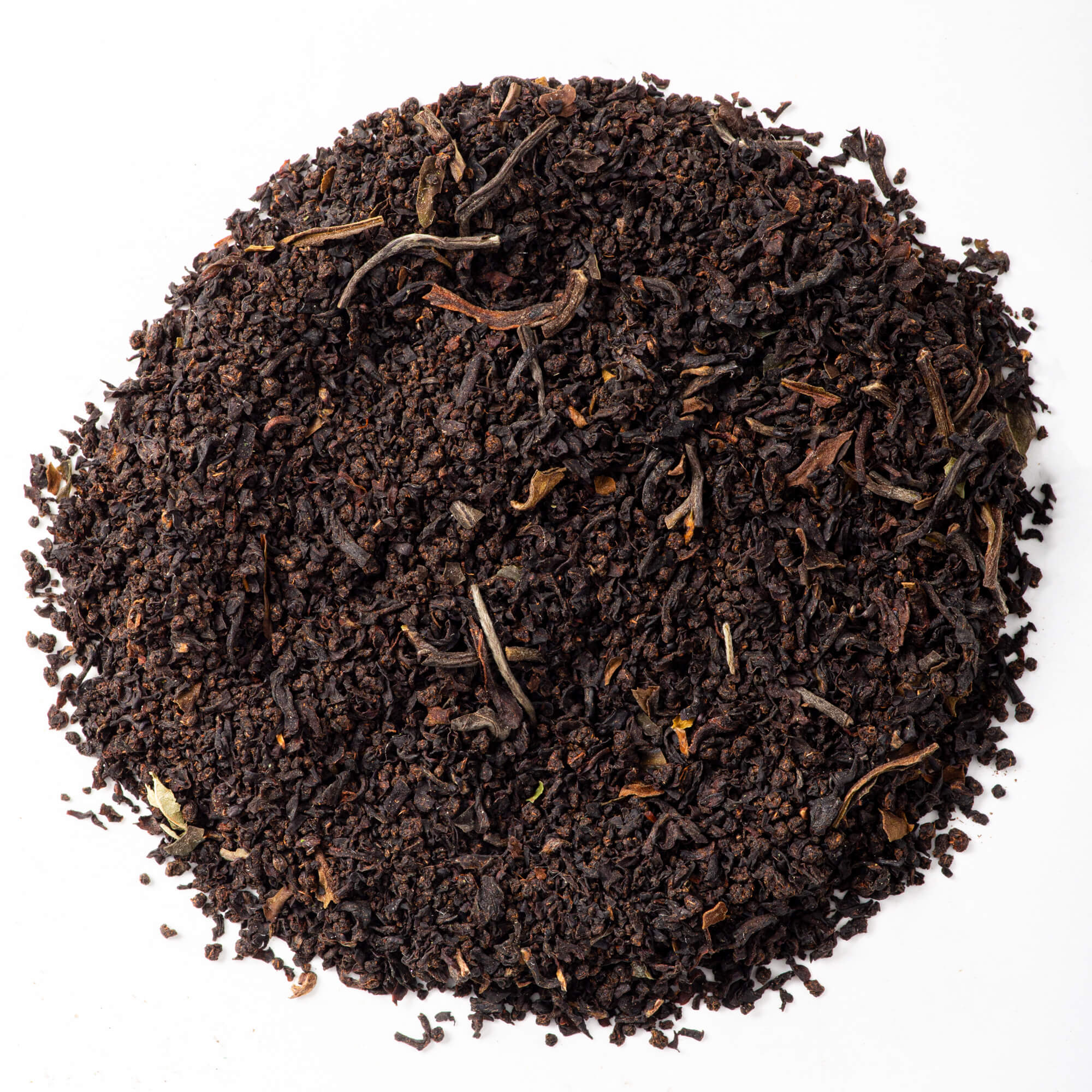 Circle of loose leaf tea. This is the Breakfast Blend tea from True Tea, a tea company based in Portland, Oregon